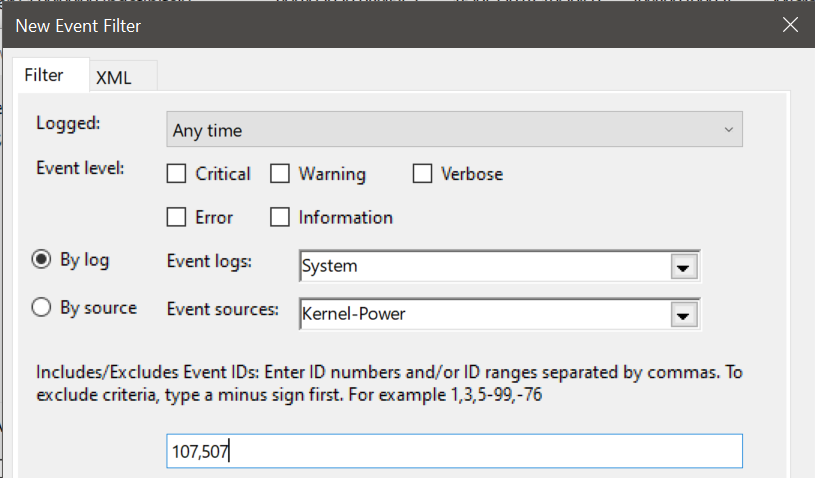 Define event filter in Task Scheduler
