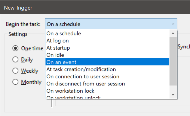 Select Event Trigger in Task Scheduler