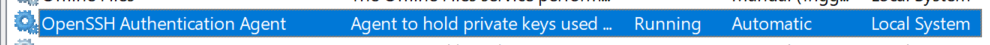 Windows Services showing OpenSSH Authentication Agent Running